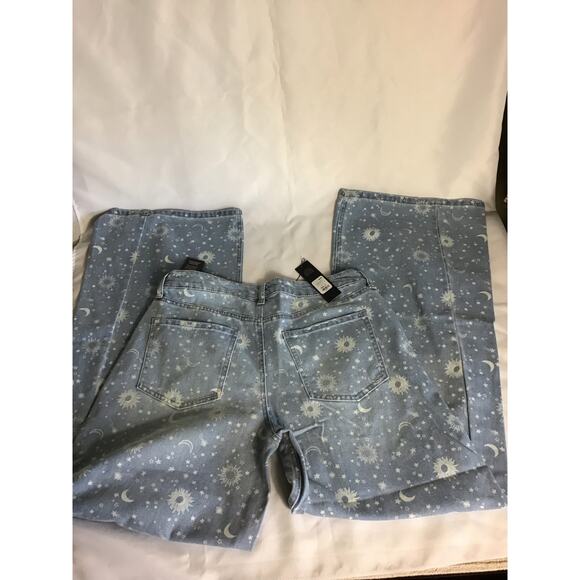 Fashionova Women Baggy Jeans Sz.9 Blue NWT Star Aligning print Jeans boho Y2K - Picture 6 of 9